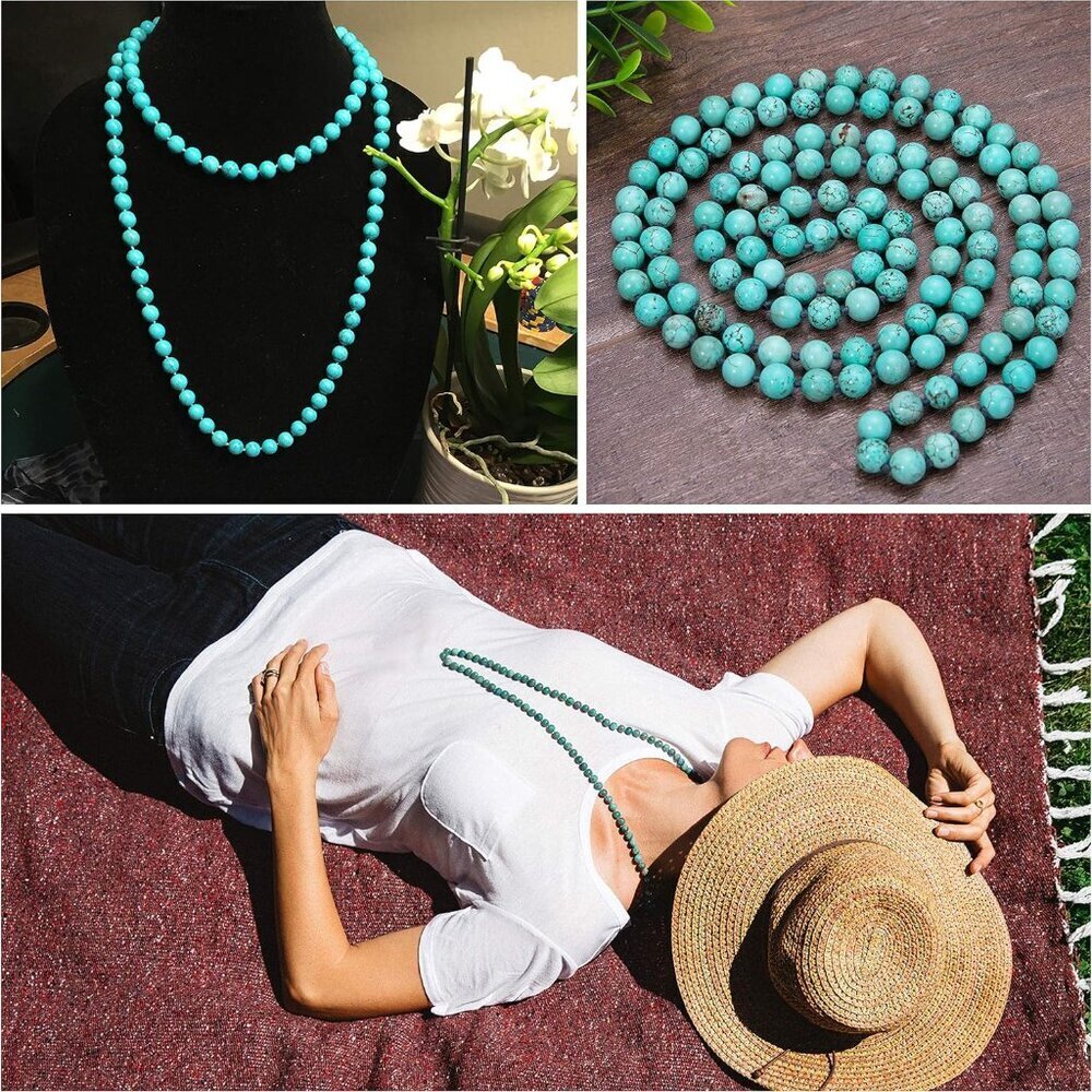 Long Turquoise Tiger Eye Beads Endless Necklaces Handmade Jewelry for Women 47.5 - Picture 6 of 7